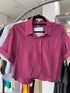 WANWAN Solid Color Crop Shirts